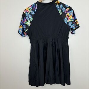 Bloomchic Raglan Short Sleeve Swim Dress Half Zip 14 16 Black Tropical No Bottom
